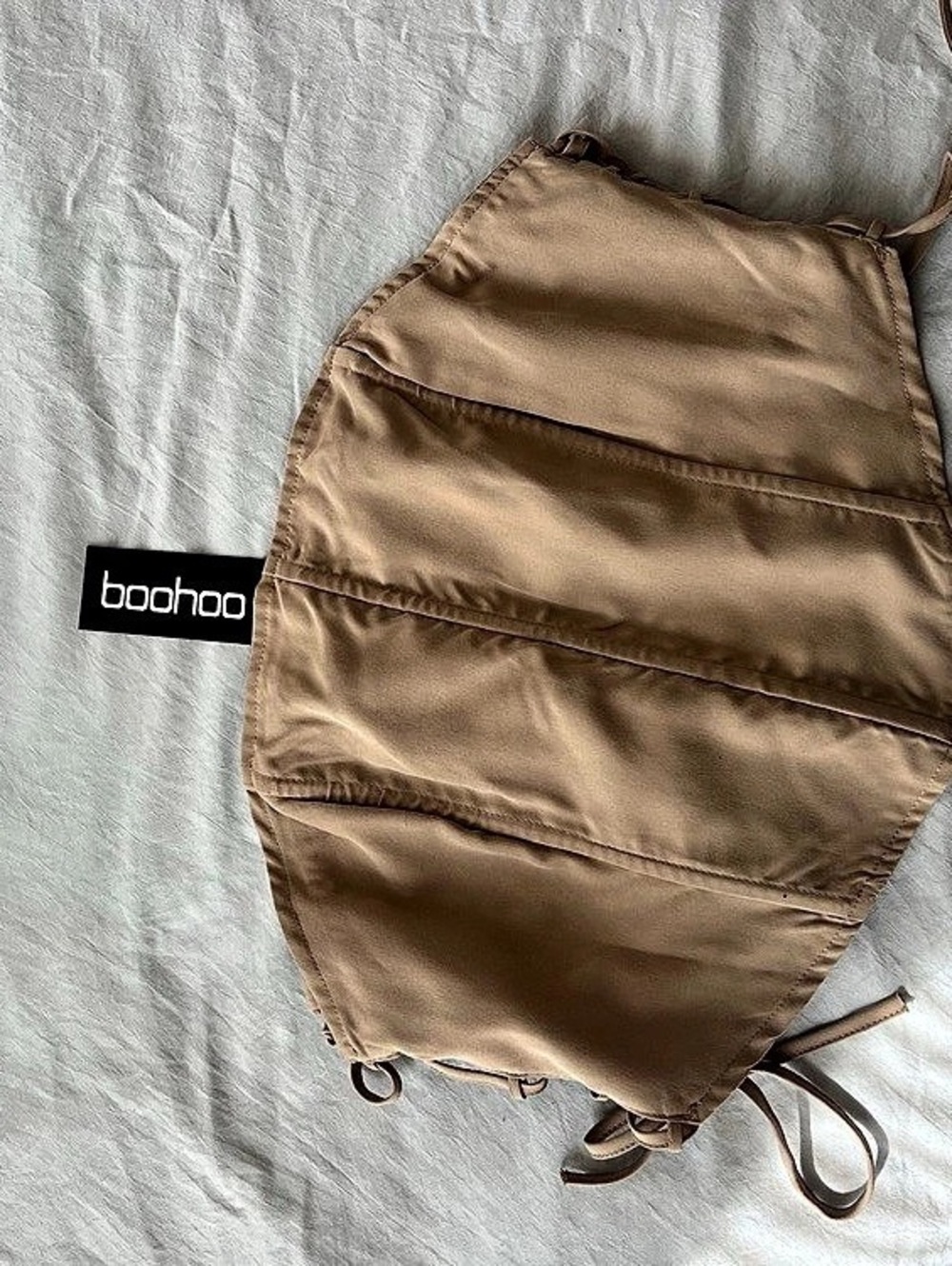 BOOHOO Tan Strapless Corset with Tie-up Sides NWT